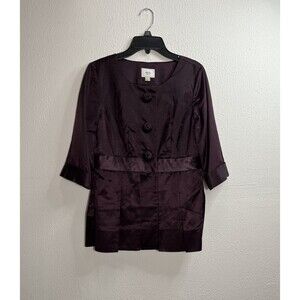 ECI New York Blazer Jacket Womens 2 Purple Plaid 3/4 Sleeve Peplum Hem Buttons
